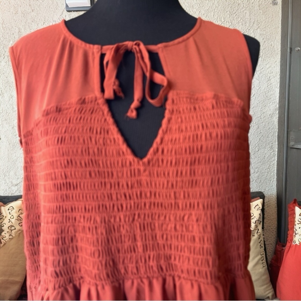 Torrid Rust Chiffon Smocked Tank Dress Brown 3X - Picture 3 of 5